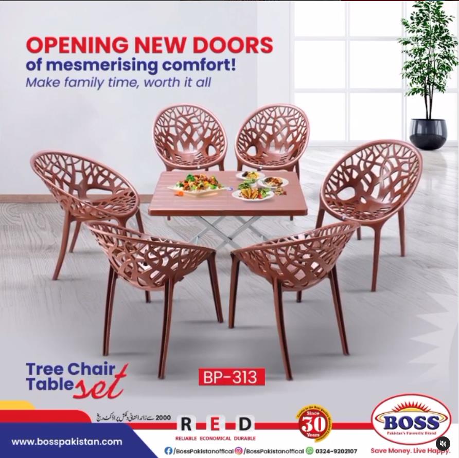 Tree Chair Set with BP-214-S Folding Steel Plastic Table