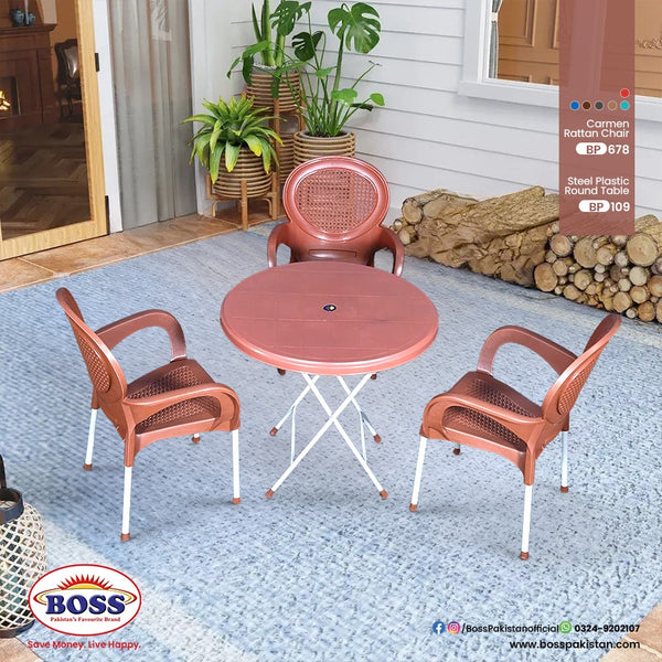 Carmen Rattan Chair Set with BP-109 Round Steel Plastic Table