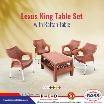 Lexus King Chair Set with BP-370 Rattan Double Shelf Table