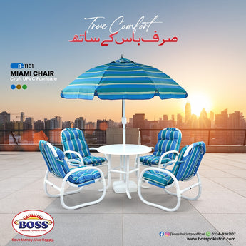 BOSS MIAMI UPVC CRAFT OUTDOOR CHAIRS SET WITH UMBRELLA