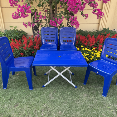 Opal Armless Plastic Chair Set with BP-214-s Steel Plastci Folding Table