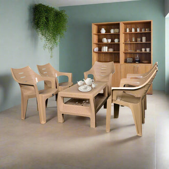 Elegance Chair Set with BP-370 Double Shelf Rattan Table