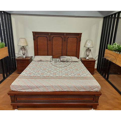 Stylish Mohagni Wood Double Size Bed Set with 2 Side Tables and Dressing