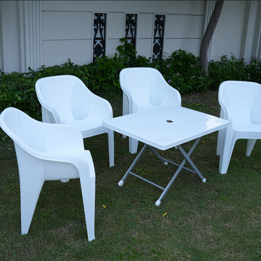 Maharaja Chair Set with BP-214-s Steel Plastic Folding Table (White Color)