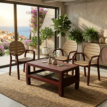 Splendid Patti Chair Set (BG-675) with BP-370 Rattan Double Shelf Table