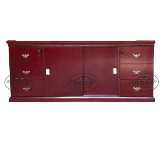 MDF Wood Veneer Medium Height Glass Door Cabinet – 3 Shelves 2 Cabinets