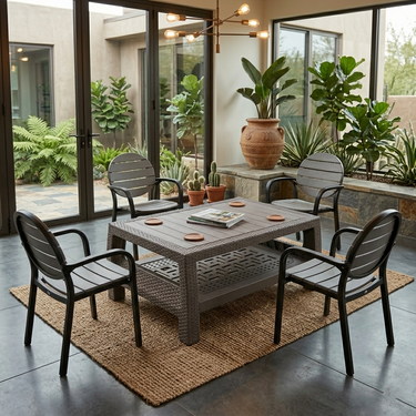Splendid Patti Chair Set (BG-675) with BP-370 Rattan Double Shelf Table