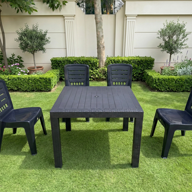 Opal Armless Plastic Chair Set with BP-338 Galvin Pure Rattan Table with Square Legs