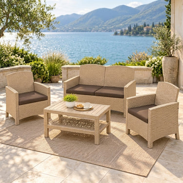 Boss Garnet Rattan Plastic Sofa Set with Cushions and BP-370 Table