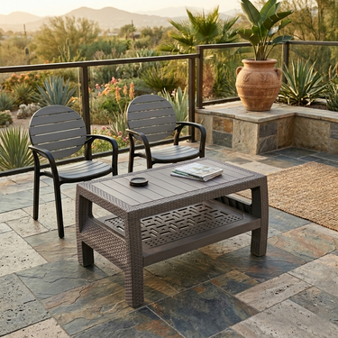 Splendid Patti Chair Set (BG-675) with BP-370 Rattan Double Shelf Table