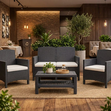 Boss Garnet Rattan Plastic Sofa Set with Cushions and BP-370 Table