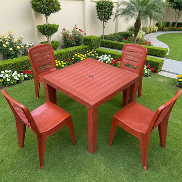 Opal Armless Plastic Chair Set with BP-338 Galvin Pure Rattan Table with Square Legs