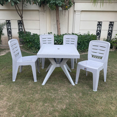 Opal Armless Plastic Chair Set with BP-337 Galvin Pure Rattan Table with Cross Legs