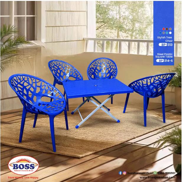 Tree Chair Set with BP-214-S Folding Steel Plastic Table