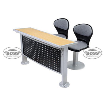 Boss B443-B15-MPC 2-Seater Iron Frame and Wood Desk and Pecock Shell Revolving Chair