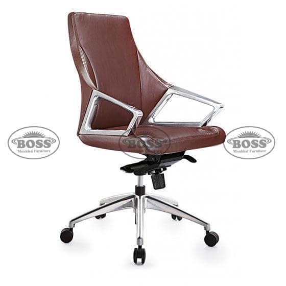 B-582 Imported Rectangle Steel Arm Low Back Leather Revolving Chair