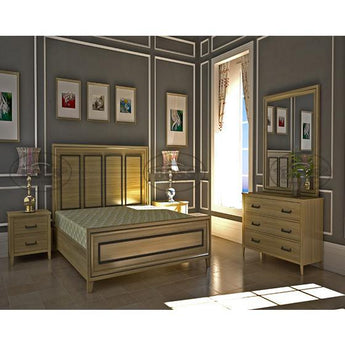 Solid Ash Wood Double Size Bed Set with 2 Side Tables and Dressing