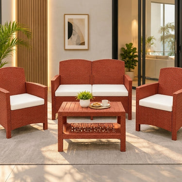 Boss Garnet Rattan Plastic Sofa Set with Cushions and BP-370 Table