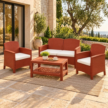 Boss Garnet Rattan Plastic Sofa Set with Cushions and BP-370 Table