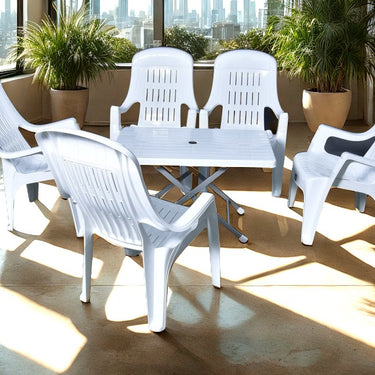 Mughal-e-Azam High Back Plastic Chair Set with BP-214-s Folding Steel Plastic Table  White Color