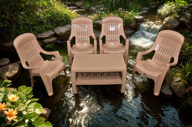 Mughal-e-Azam High Back Plastic Chair Set with BP-370 Double Shelf