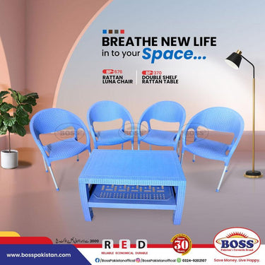 Luna Rattan Chair Set with BP-370 Rattan Double Shelf Table