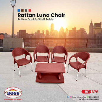 Luna Rattan Chair Set with BP-335 Vista Rattan Double Shelf Table