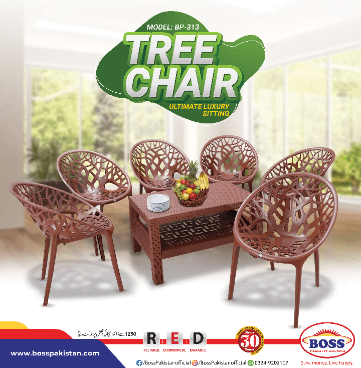 Tree Chair Set with Double Shelf Table – BossPakistan